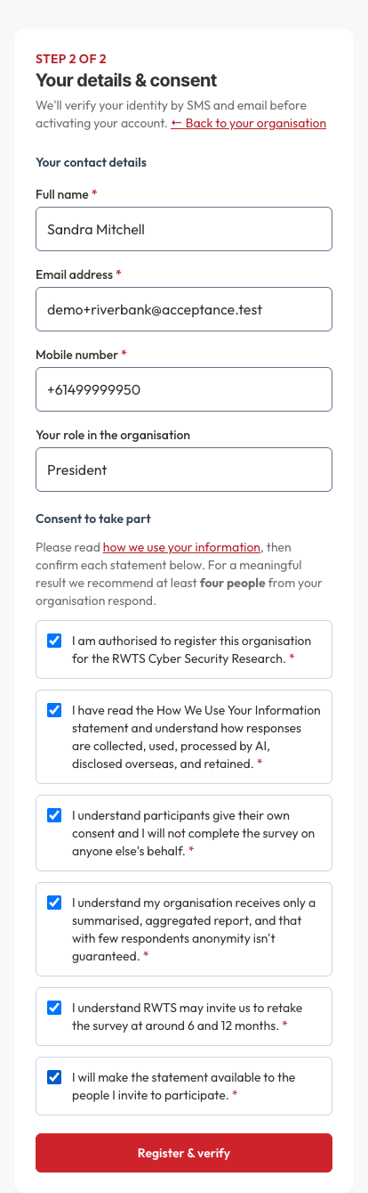 Contact details and consent checkboxes