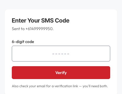 Entering the six-digit SMS code