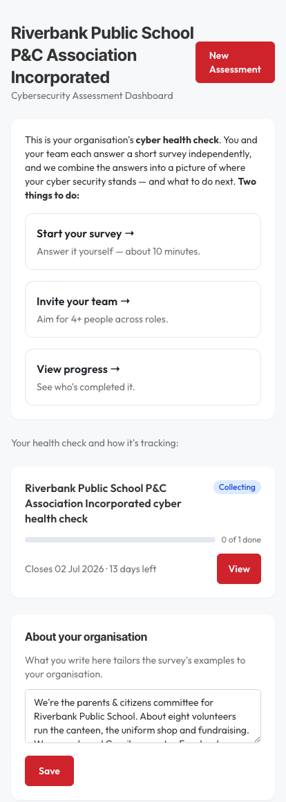 The organiser dashboard
