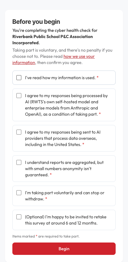 The participant consent screen