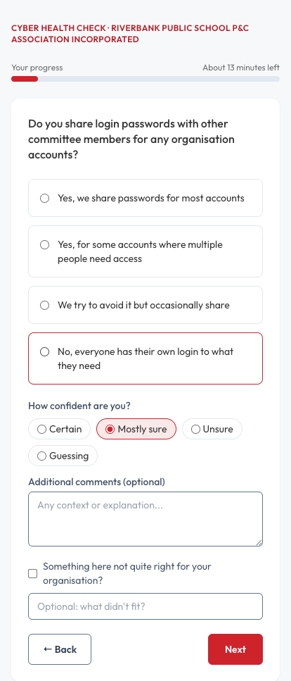 A typical question with a confidence selector
